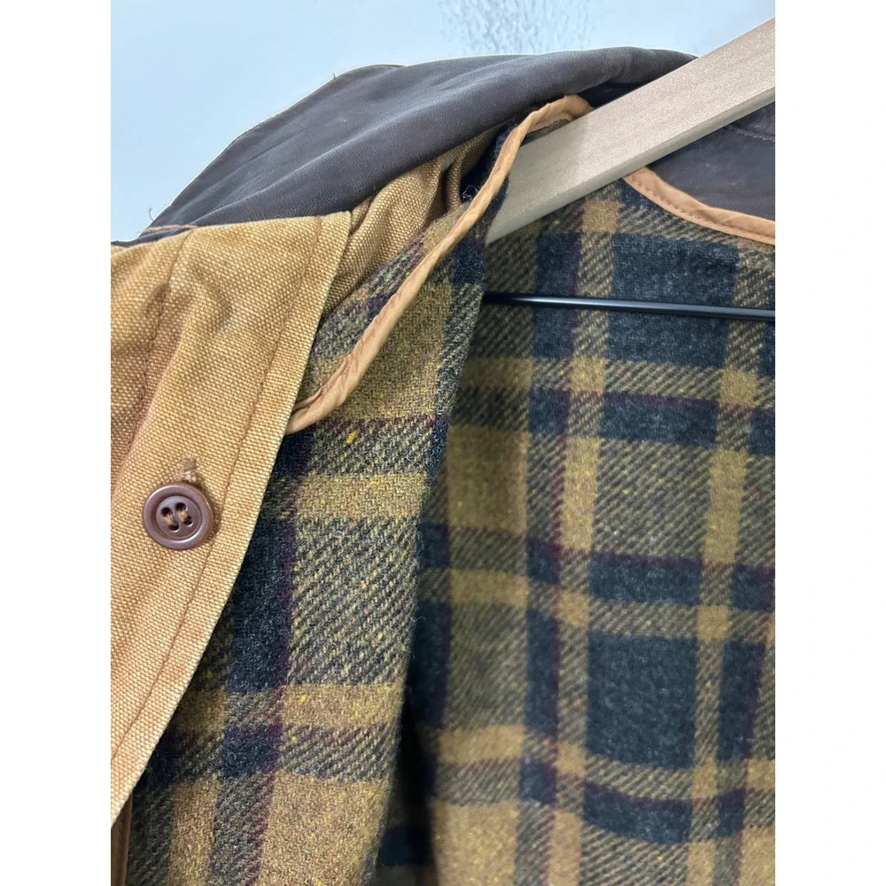 Vintage J. Crew Barn Jacket Mens Large Brown Plaid Lined Field Coat Oarsman - Picture 6 of 16